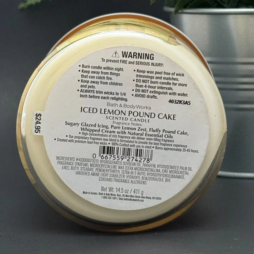 BBW Iced Lemon Pound Cake Bath & Body Works 3 Wick Candle